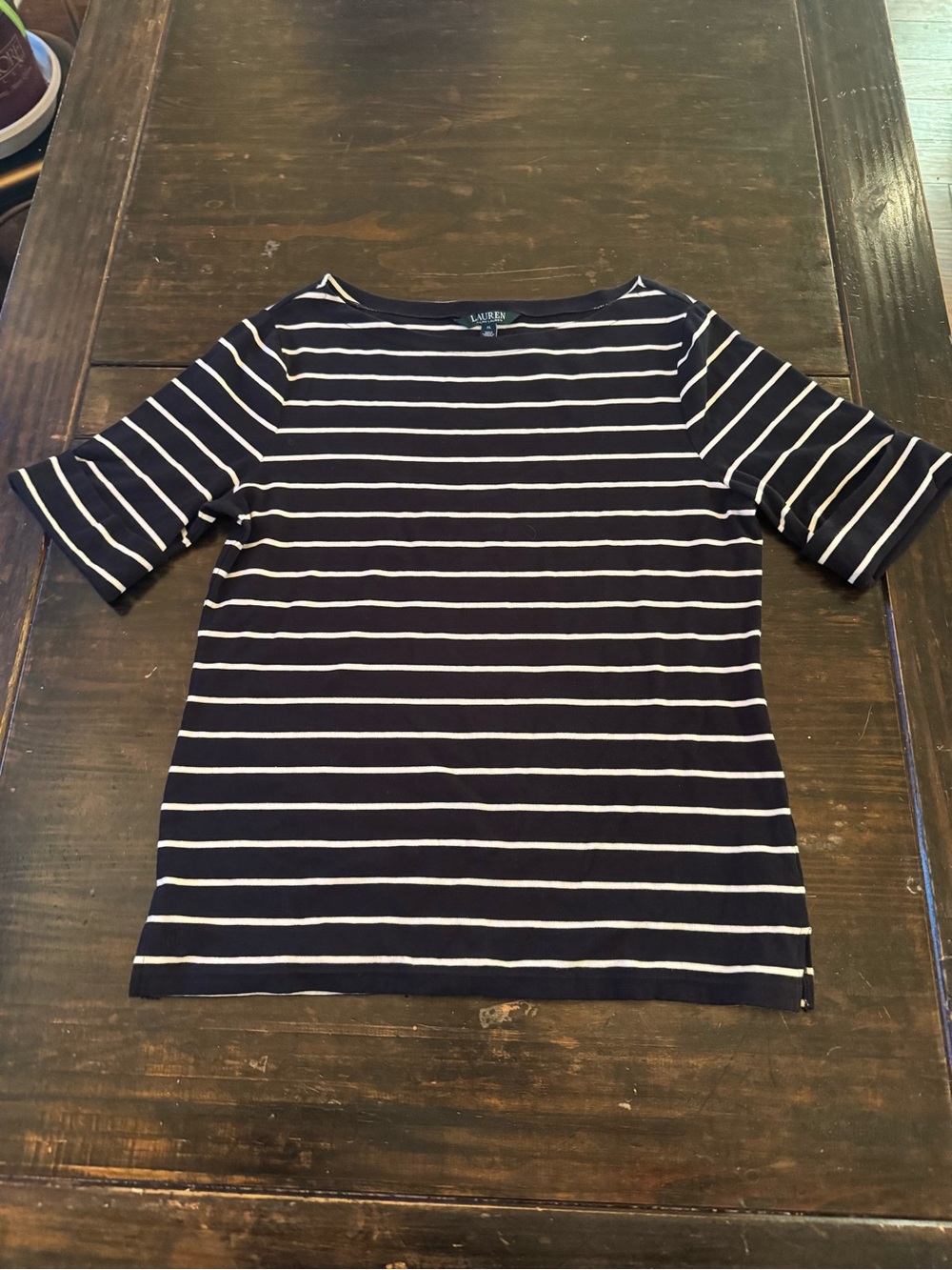 Ralph Lauren Navy and White Striped Short Sleeve Tee